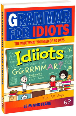 A visually appealing book cover for 'Grammar for Idiots: What You Need in 30 Days'