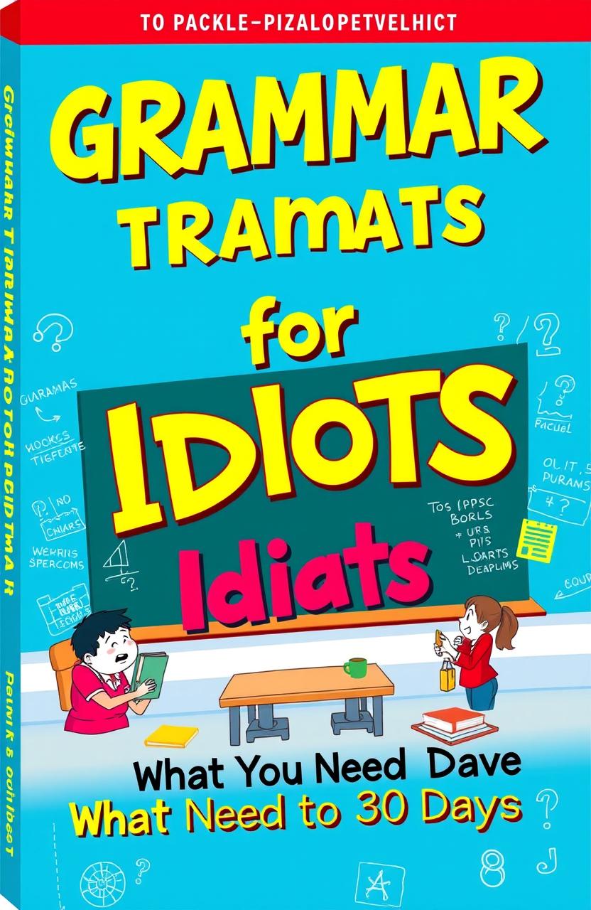 A visually appealing book cover for 'Grammar for Idiots: What You Need in 30 Days'