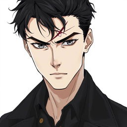 A full-body illustration of a 25-year-old man in a realistic anime style