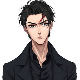 A full-body illustration of a 25-year-old man in a realistic anime style