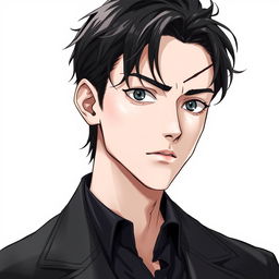 A full-body illustration of a 25-year-old man in a realistic anime style