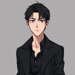 A full-body illustration of a 25-year-old man in a realistic anime style, captured from a distance to show his entire figure