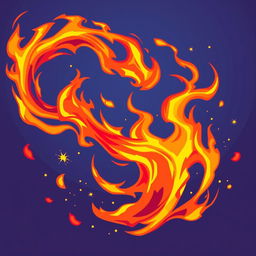 A dynamic, energetic scene featuring vibrant pixel art flames that swirl and dance with intensity