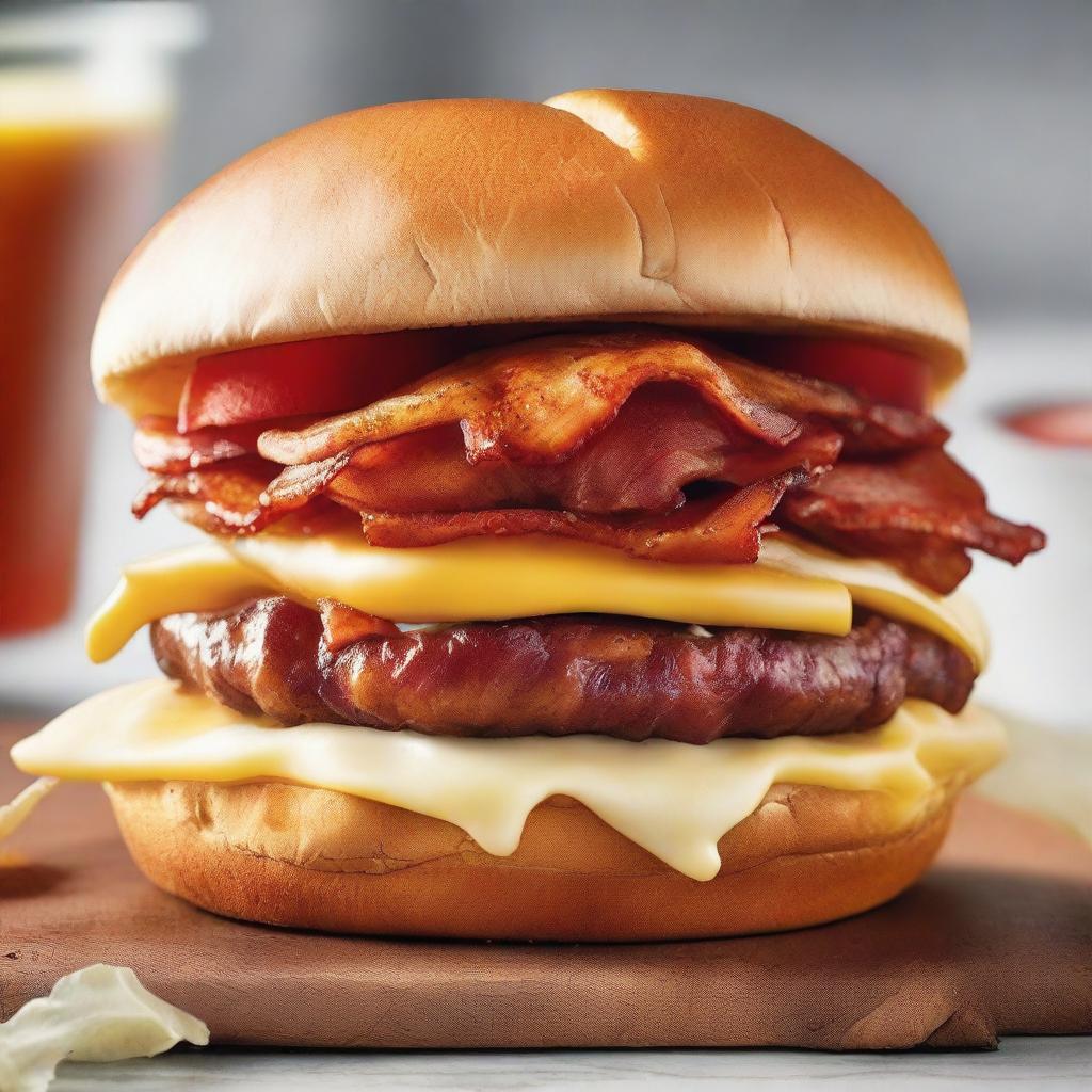 A mouthwatering image of a unique bacon burger hotdog, created as a fusion of a burger and hotdog, from Wendy's