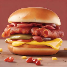 A mouthwatering image of a unique bacon burger hotdog, created as a fusion of a burger and hotdog, from Wendy's