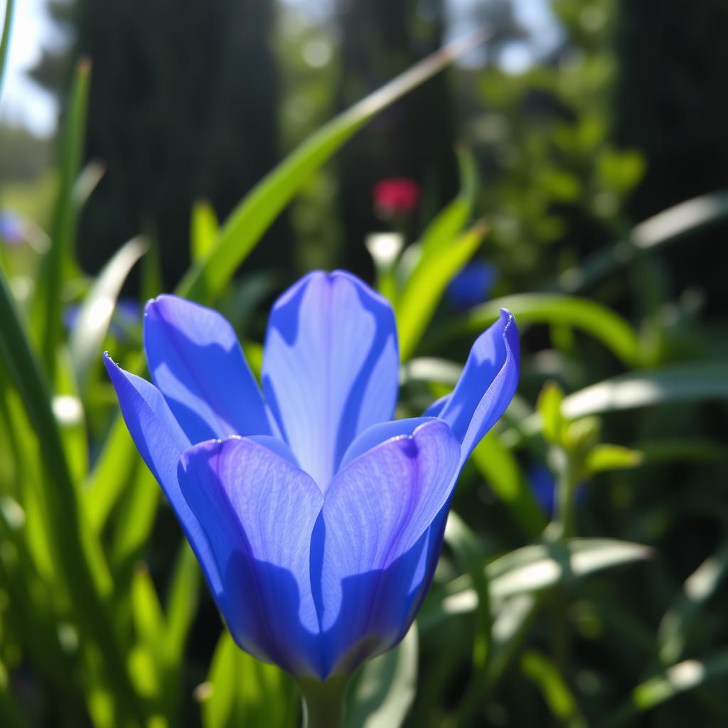 A close-up of a beautiful blue flower in bloom, showcasing its vivid petals and intricate details