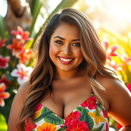 A breathtaking, curvy 37-year-old Brazilian woman with a big, radiant smile