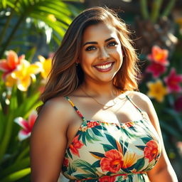 A breathtaking, curvy 37-year-old Brazilian woman with a big, radiant smile
