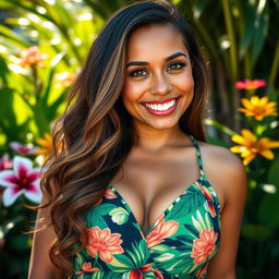 A breathtaking, curvy 37-year-old Brazilian woman with a big, radiant smile