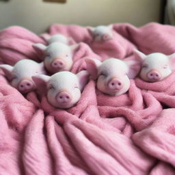 A heartwarming image of adorable real-life pigs bundled snuggly into cozy blankets, eliciting an overwhelming sense of cuteness