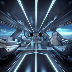 interior of futuristic fighter jet with glass panel demarcating front cabin from back cabin