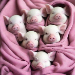 A heartwarming image of adorable real-life pigs bundled snuggly into cozy blankets, eliciting an overwhelming sense of cuteness