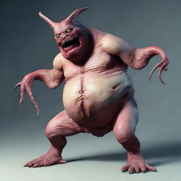 A grotesque monster with a bloated stomach that seems to ripple with internal movement