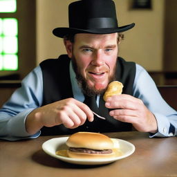 An Amish man, who appears as a newborn baby