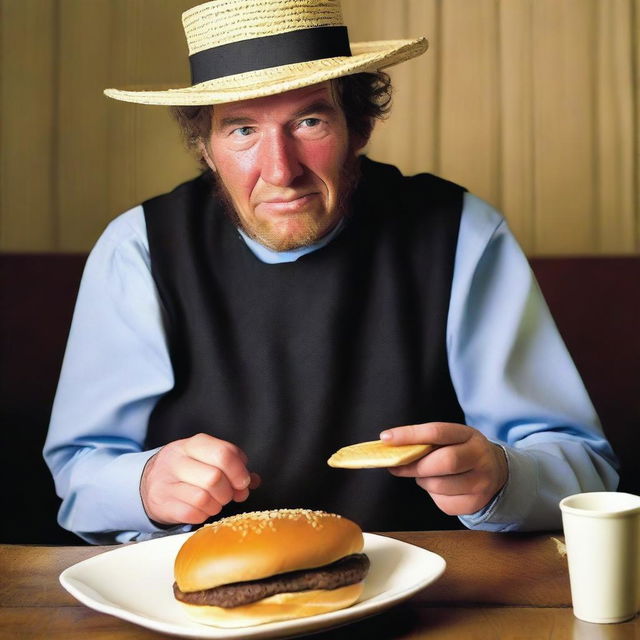 An Amish man, who appears as a newborn baby