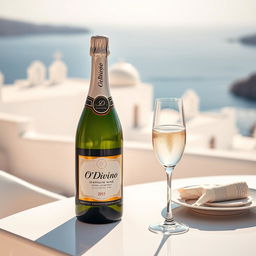 A visually appealing scene featuring a sparkling wine bottle elegantly packaged with the label 'O'Divino'