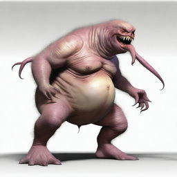 An exceptionally realistic depiction of a monster with a bloated stomach that seems to pulsate with internal movement