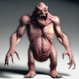 An extraordinarily realistic image of a monster with a distended stomach, causing it to pulsate with inner movement