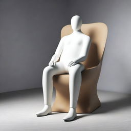 A surreal depiction of a chair-shaped man comfortably nested in a man-shaped chair, evoking a resonant paradox of roles and materials