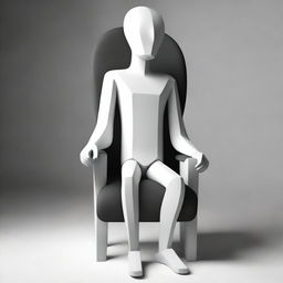 A surreal depiction of a chair-shaped man comfortably nested in a man-shaped chair, evoking a resonant paradox of roles and materials