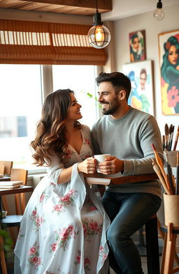 A heartwarming scene depicting a deep friendship between a woman and a man, showcasing elements of love and artistic expression