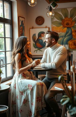 A heartwarming scene depicting a deep friendship between a woman and a man, showcasing elements of love and artistic expression