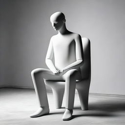 A surreal scene of a chair-shaped man sitting comfortably in a man-shaped chair, narrating a paradox of roles, objects, and materials