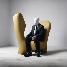 A surreal scene of a chair-shaped man sitting comfortably in a man-shaped chair, narrating a paradox of roles, objects, and materials