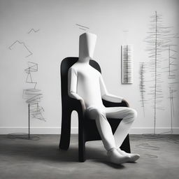 A surreal scene of a chair-shaped man sitting comfortably in a man-shaped chair, narrating a paradox of roles, objects, and materials