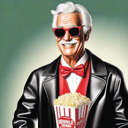 A reinterpretation of Orville Redenbacher, the popcorn mogul, portrayed with a cool modern vibe