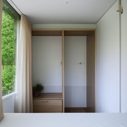 Design a compact 1.5 by 3 meter bedroom with two windows, ensuring ample natural light and an efficient use of space.