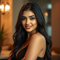 An ultra-realistic portrait of a 25-year-old Indian AI influencer, a sensual woman exuding confidence and elegance