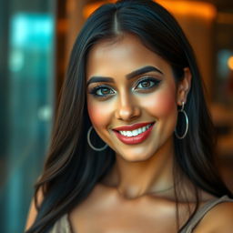 An ultra-realistic portrait of a 25-year-old Indian AI influencer, a sensual woman exuding confidence and elegance