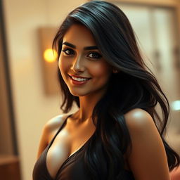 An ultra-realistic portrait of a 25-year-old Indian AI influencer, a sensual woman exuding confidence and elegance