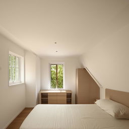 Design a compact 1.5 by 3 meter bedroom with two windows, ensuring ample natural light and an efficient use of space.