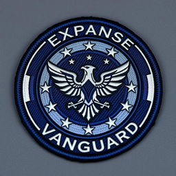 A detailed clothing patch badge for the Expanse Vanguard, featuring a futuristic and bold design