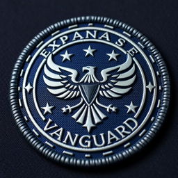 A detailed clothing patch badge for the Expanse Vanguard, featuring a futuristic and bold design