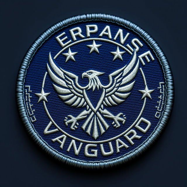 A detailed clothing patch badge for the Expanse Vanguard, featuring a futuristic and bold design