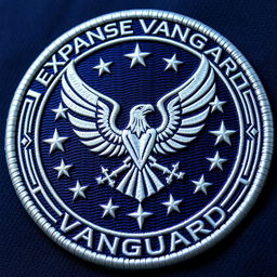 A detailed clothing patch badge for the Expanse Vanguard, featuring a futuristic and bold design