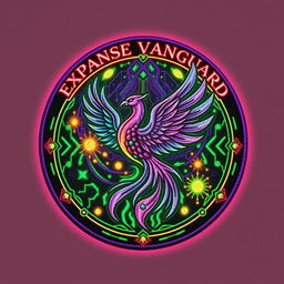 A clothing patch badge for the Expanse Vanguard designed in an arcanapunk aesthetic