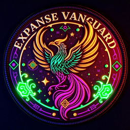 A clothing patch badge for the Expanse Vanguard designed in an arcanapunk aesthetic