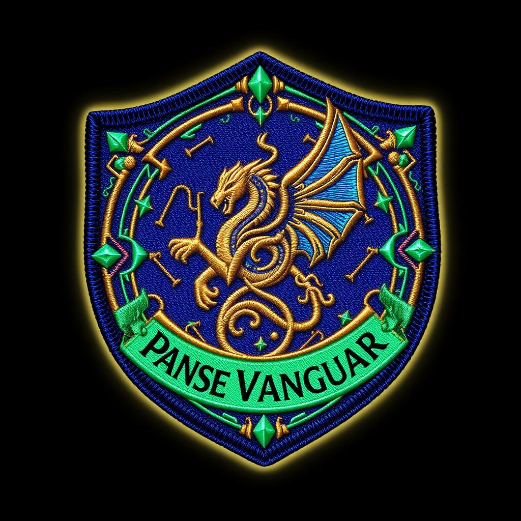 A clothing patch badge for the Expanse Vanguard, designed in an arcanapunk style
