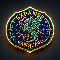 A clothing patch badge for the Expanse Vanguard, designed in an arcanapunk style
