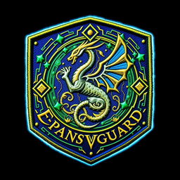 A clothing patch badge for the Expanse Vanguard, designed in an arcanapunk style