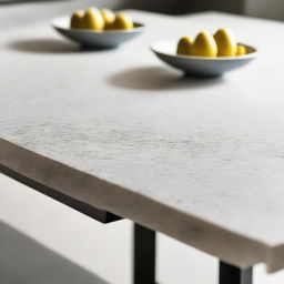 Extreme close-up of a clear granite dining table, ready for table setting.