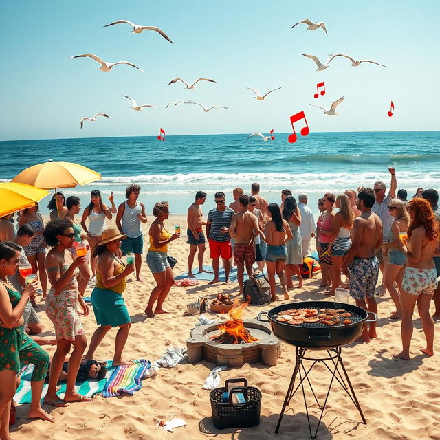 A vibrant beach party scene filled with energy and fun