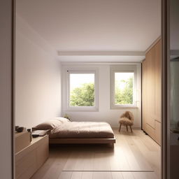 Design a 3 by 4 meter bedroom with two windows on the 3 meter side, optimizing space, light, and comfort.