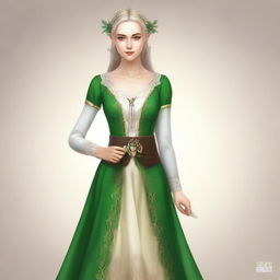 Create an image of a female elf dressed elegantly in a noblewoman's skirt.