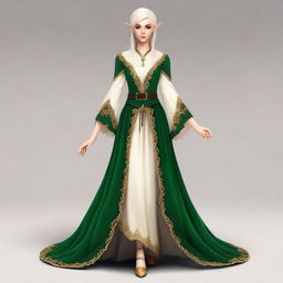 Create an image of a female elf dressed elegantly in a noblewoman's skirt.