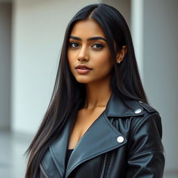 An ultra-realistic portrait of a 25-year-old Indian female influencer with a modern, stylish look